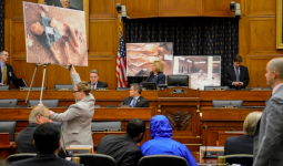 نواب أمريكيون يرفعون صور مجازر الأسد في سوريا خلال إحدى الجلسات