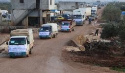 لحظة دخول شاحنات مساعدات للشمال السوري