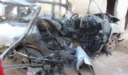 آثار الحريق في السيارة المستهدفة غرب حلب