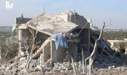 الدمار الذي خلفته الغارات الروسية على مأوى للنازحين بمدينة معرة مصرين 5آذار 2020