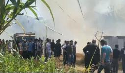 الحريق الذي اندلع في مخيم للاجئين السورينن في بلدة بحنين