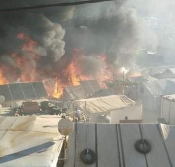 حريق في مخيم الوفاء العماني للاجئين السوريين في عرسال بلبنان