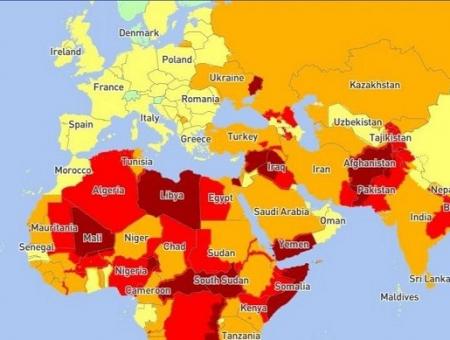 خريطة أخطر وجهات السفر في العالم لعام 2021