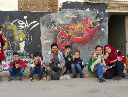 غزة - لوحة جدارية في مدينة إدلب