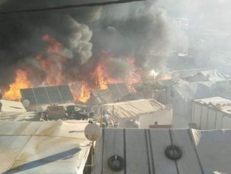 حريق في مخيم الوفاء العماني للاجئين السوريين في عرسال بلبنان