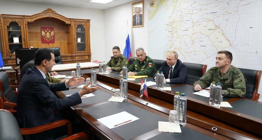 لقاء بوتين مع الأسد في مقر القوات الروسية بدمشق بتاريخ 2020-01-08