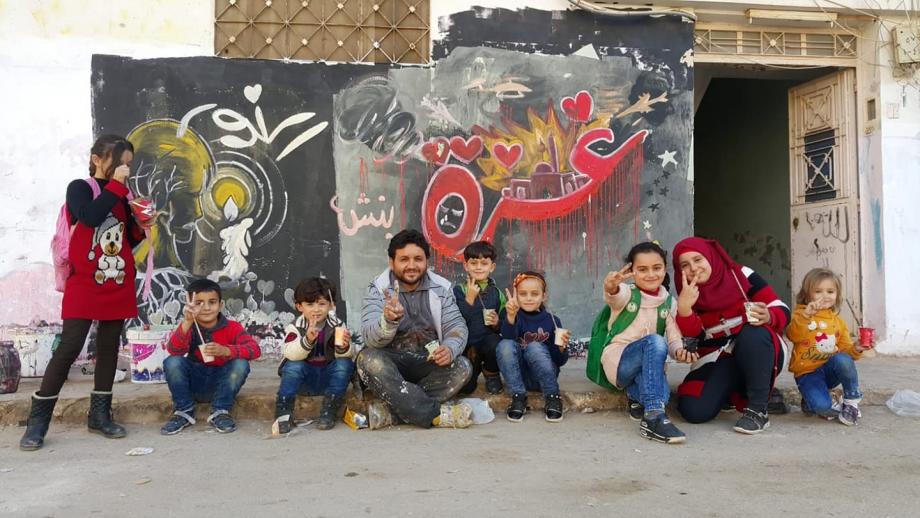 غزة - لوحة جدارية في مدينة إدلب