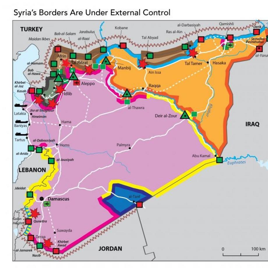 خريطة لتوزع السيطرة على الحدودو السورية