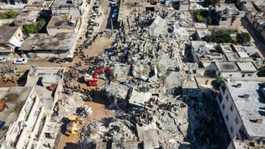صورة جوية تظهر حجم الدمار في بلدة جنديرس بريف حلب الشمالي